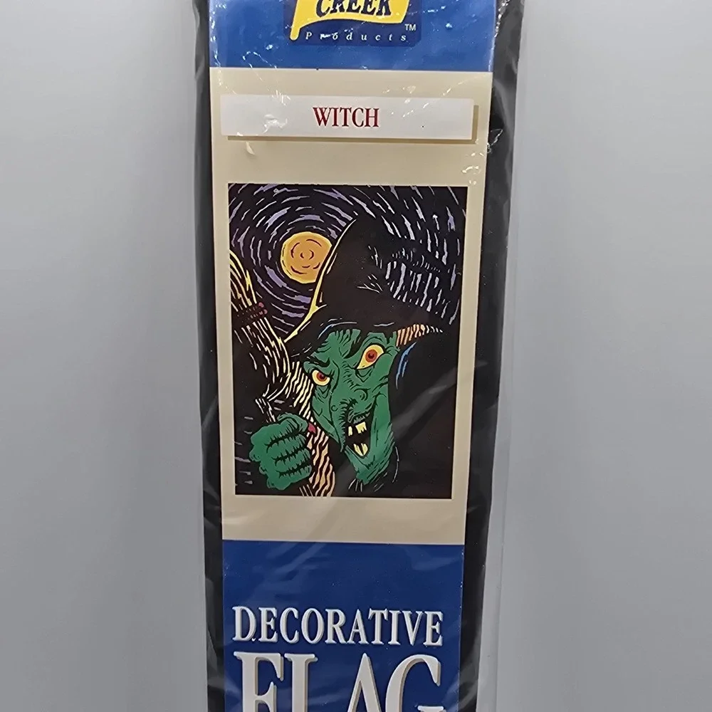 Vintage 1999 Halloween Witch Decorative House Flag 28x40 Meadow Creek NOS Sealed